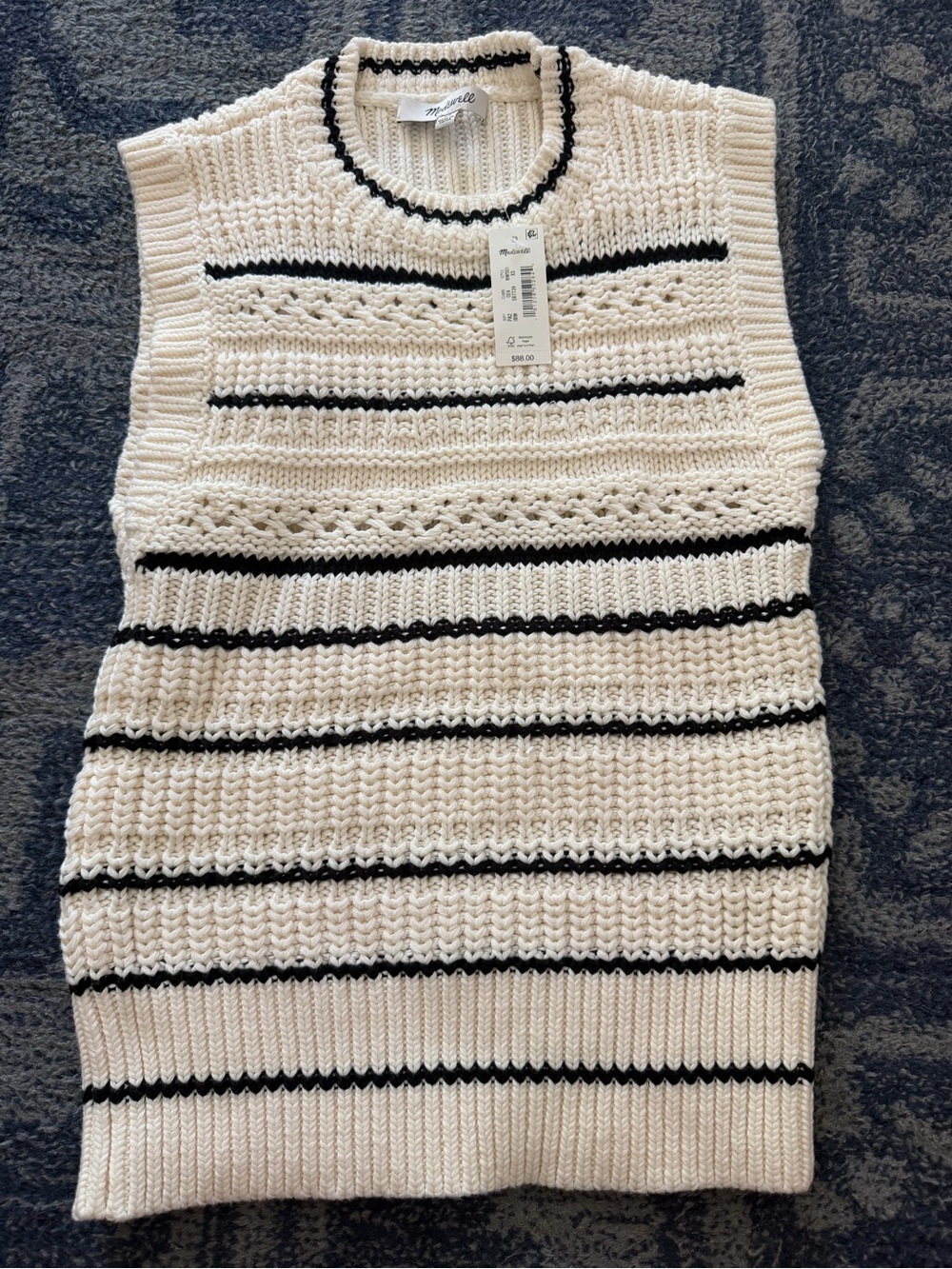 Madewell Cream and Black Striped Knit Sweater Vest
